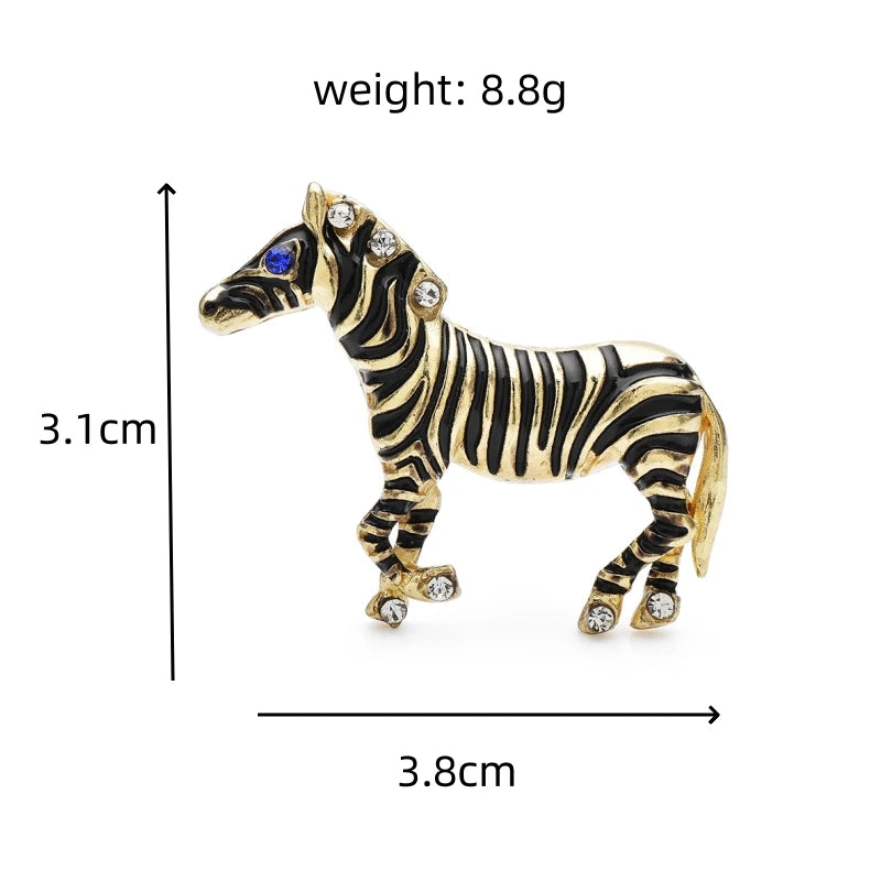 Wuli&baby Enamel Zebra Blue Crystal Eye Horse Brooches Animal Jewelry Accessory Pins Gift Metal Badge