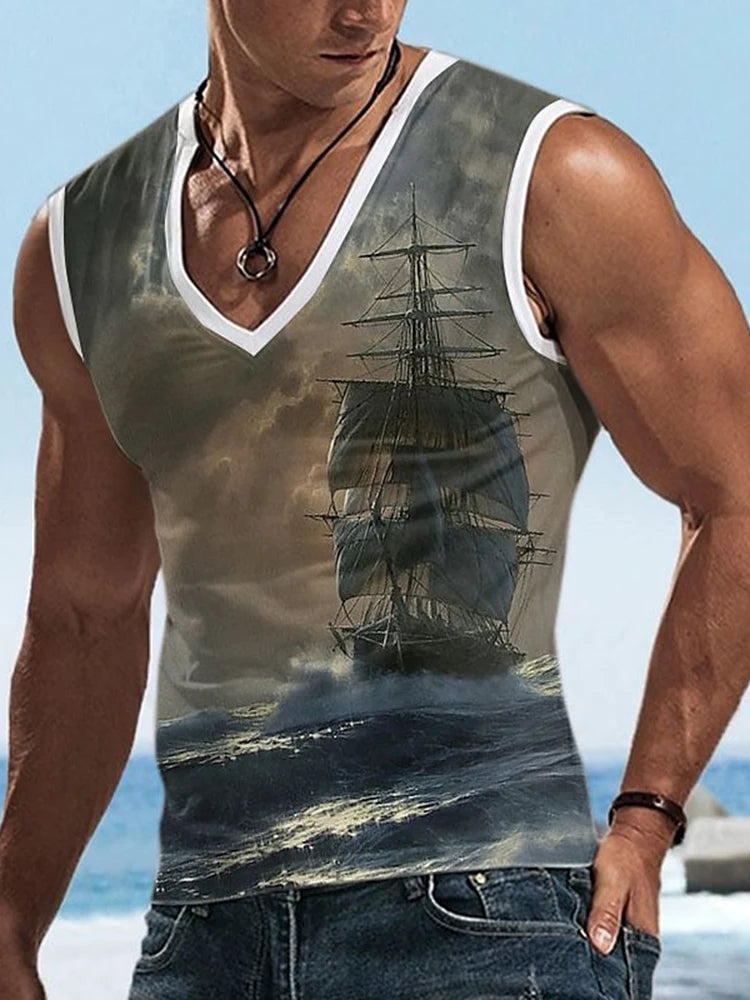 PENDRA Tank Running V-neck Print Tank Top