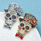 PENDRA Nocturne 2-Color Rhinestone Skull Rose Brooch