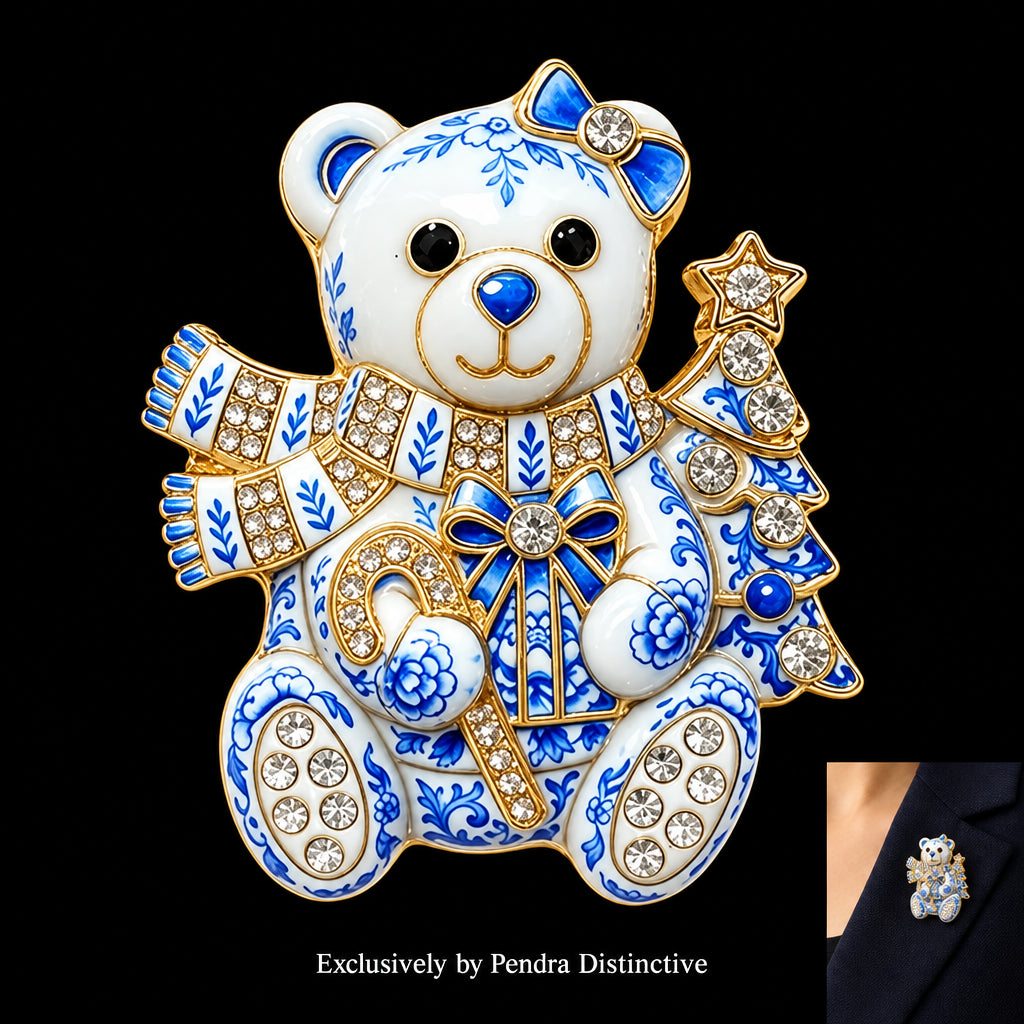 PENDRA Noel Rhinestone Christmas Bear Brooch
