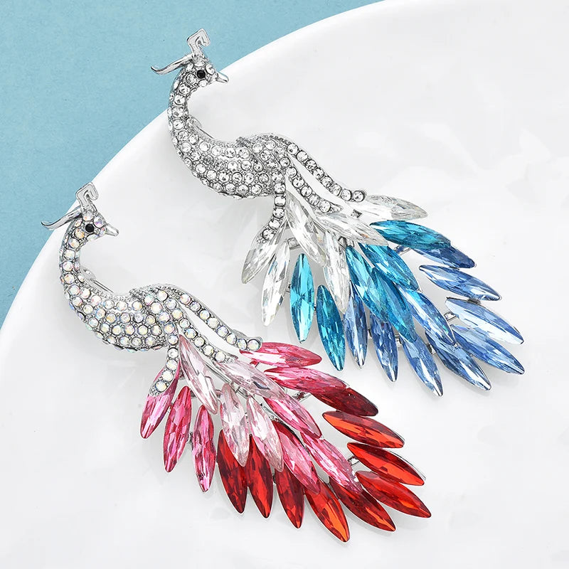 Wuli&baby Sparkling Crystal Peacock Brooch Pin Elegant 2-color Beautiful Bird Brooches For Women's Clothes Pins Gifts