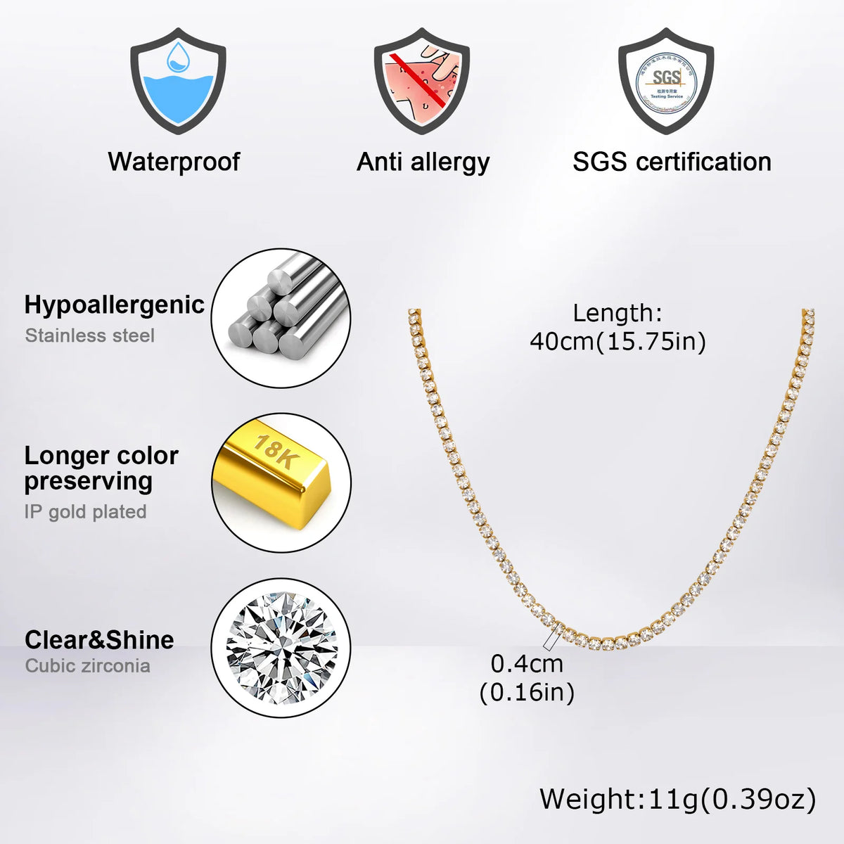 PENDRA Zircon Tennis Chain Necklace