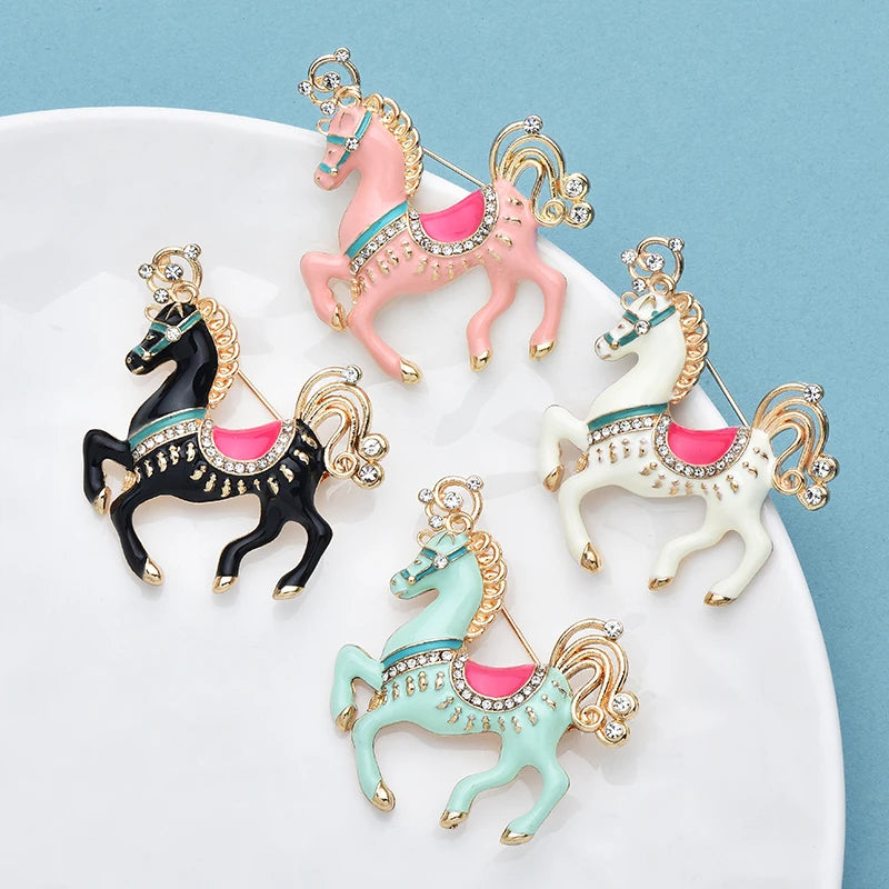 Wuli&baby 4 Colors Amusement Park Carousel Enamel Unicorn Horse Women Brooch Pins Gift Fashion Jewelry For Kid Bag Accessory