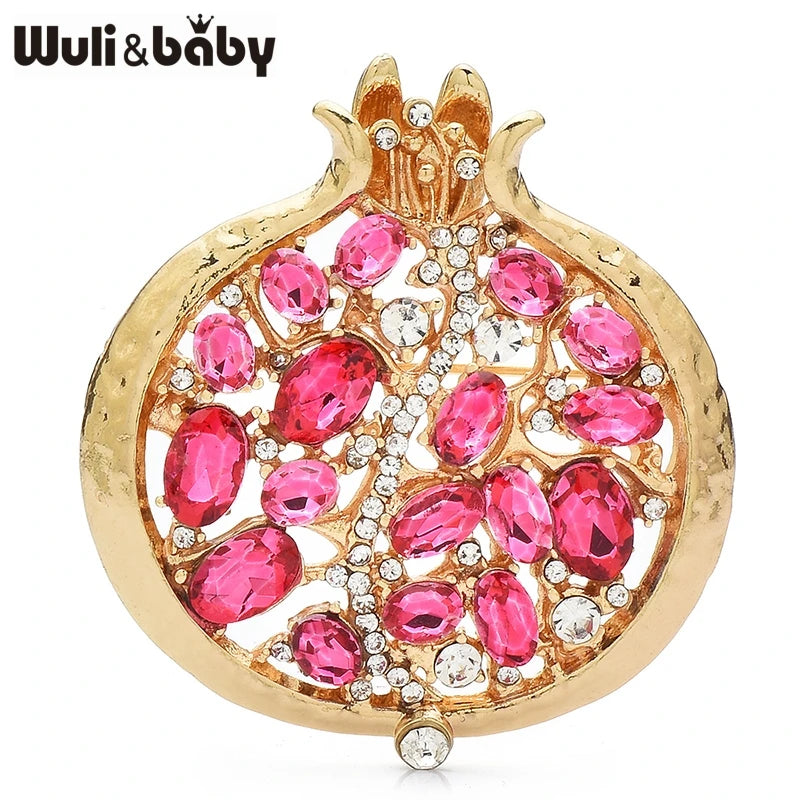 PENDRA Garnet 3-Color Enamel Rhinestone Pomegranate Brooch