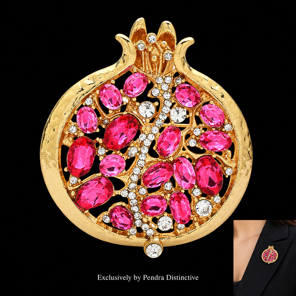 PENDRA Ruby Crystal Pomegranate Plant Brooch