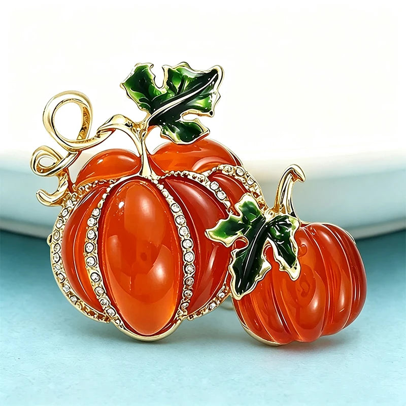 PENDRA Harvest Duo Rhinestone Pumpkin Brooch