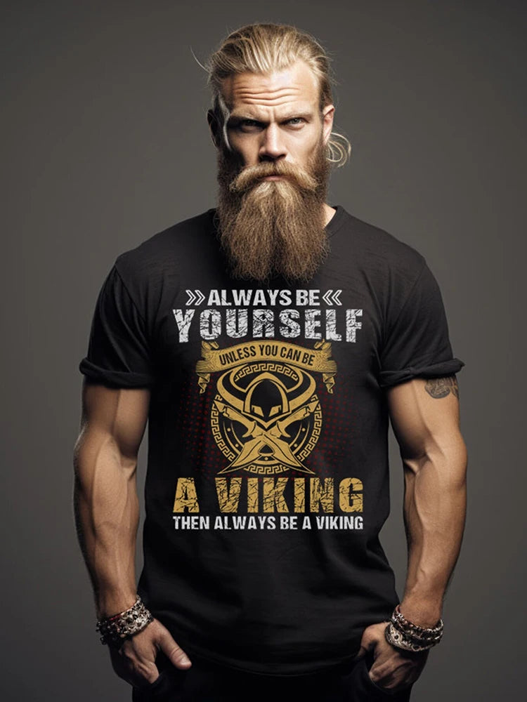 Summer Everyday Casual Men's T-shirt Fashionable Street Men's T-shirt Outdoor Sports Comfort Men's Short Sleeve Top Viking Print