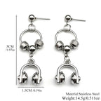 Hiphop Headset Musical Earrings Women Men Stainless Steel Silver Color Circle Dark Punk Male Y2K Drop Ear Rings Jewelry Gifts