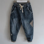 Loose Elastic Waist Denim Jeans Spring Autumn Spliced Harem Pants Men's Casual Pants 2024 Korean New Stretch Baggy Cargo Jeans