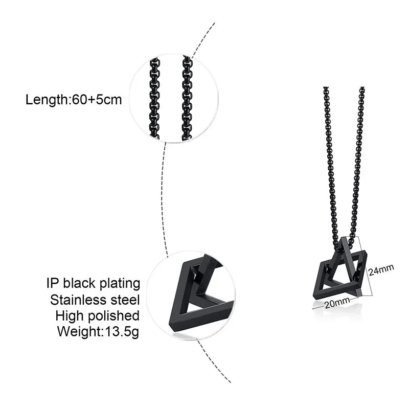 Popular Men Necklace,Interlocking Square Triangle Stainless Steel Pendant Necklaces,Trendy Geometric Detachable Pendant Gifts