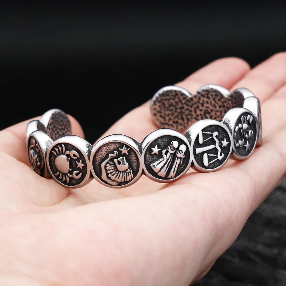 PENDRA Zodiac Twelve Constellation Stainless Steel Cuff Bracelet