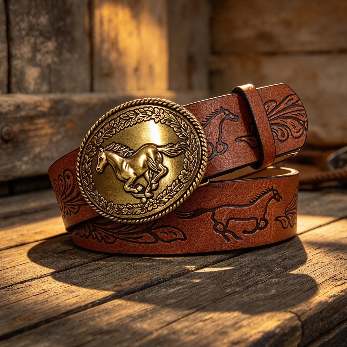 New Men's Western Cowboy Belt Horse Cool Handsome Brown PU BELT Material Embossed Design Women's Belt Retro Casual Waistband