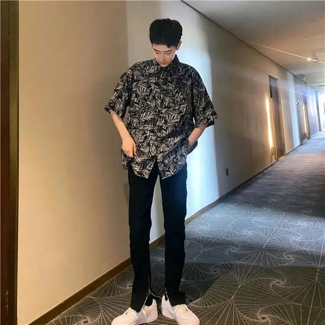 Autumn and winter 2026 high street washed slim-fit foot zipper leg split fork solid mopping menswear clothing jeans luxury men