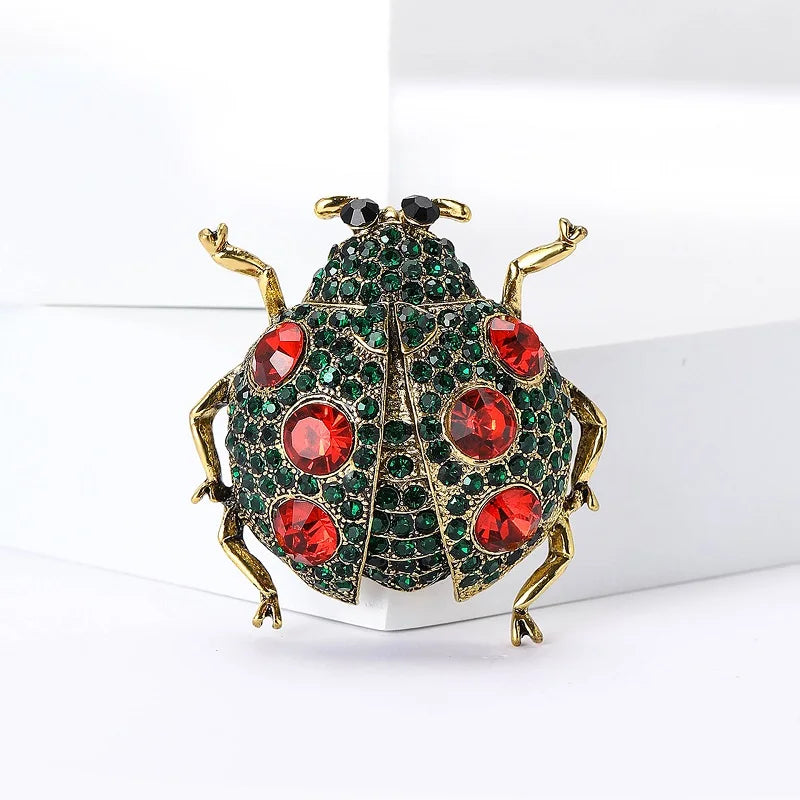 PENDRA Jewel Beetle Rhinestone Insect Brooch