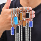 Natural Stone Square Men's Necklace,Waterproof Stainless Steel Geometric Pendant Necklace,Trendy Birthday Jewelry Gift