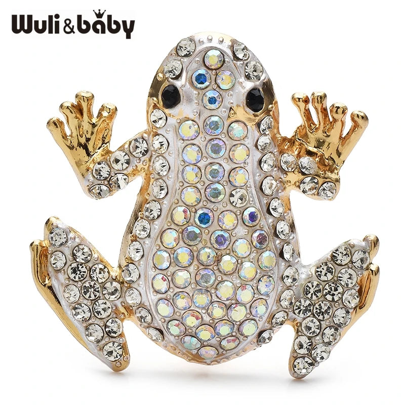 Wuli&baby Lovely Sparkling Frog Brooches 3-color Rhinestone Animal Brooch For Women's Clothes Backpack Pins Gifts