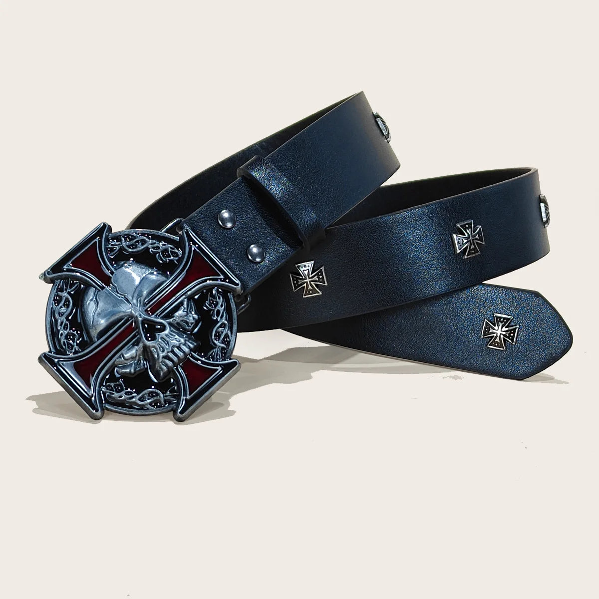 Retro Men's Belt Bohemian Style-Chic Black PU Leather Belt Fashion Skull Rivet Belt Punk Rock Y2K Style For Men Women Jeans Belt