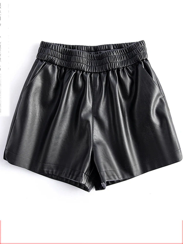 PENDRA Sheepskin Wide Leg Leather Shorts