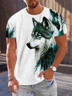 PENDRA Different Pupil Wolf Print Urban Short-Sleeve Tee T-Shirt