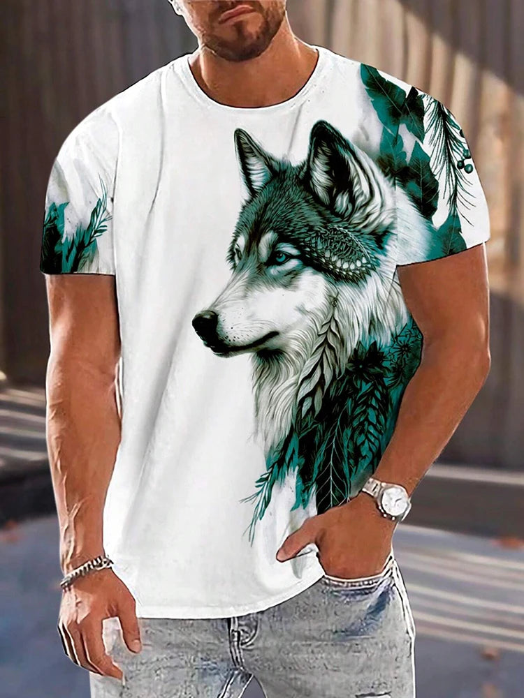 PENDRA Different Pupil Wolf Print Urban Short-Sleeve Tee T-Shirt