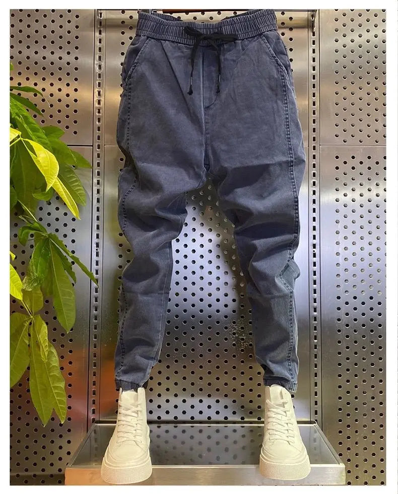 Men's Winter Pants Korean Streetwear Fleece Warm Designer Drawstring Brushed Cargo MEN FASHION Baggy Harem Jeans Pants Male
