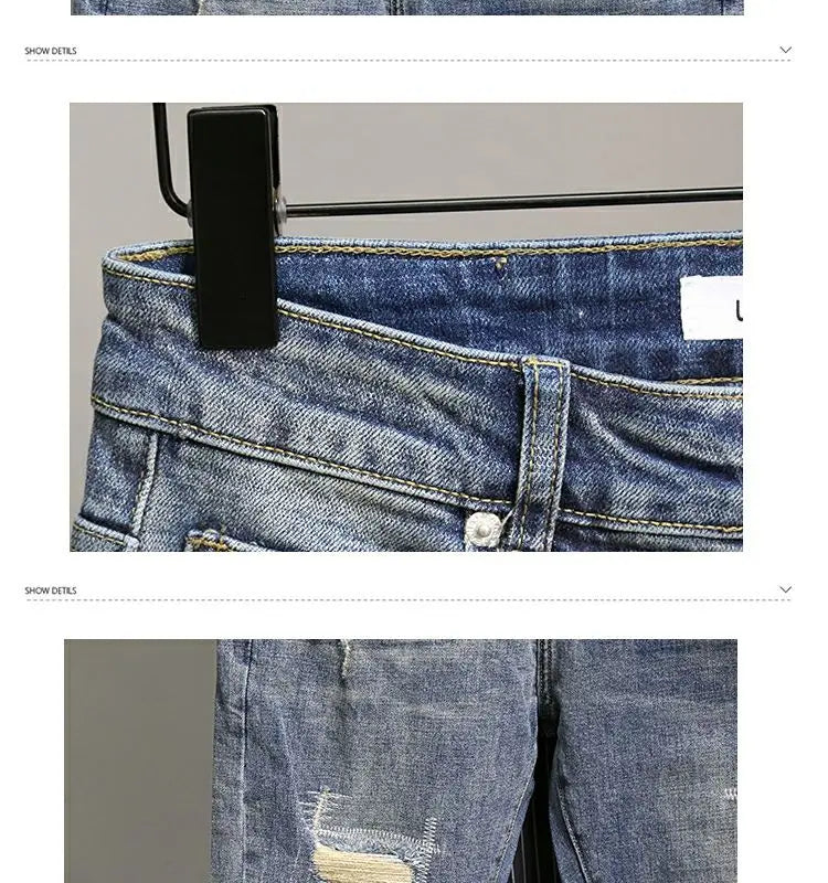 Casual Spring and Autumn Slim Denim Pencil Pants Men's Jean 2024 New Broken Hole Slim Fit Beggar Design High Street Washed Jeans