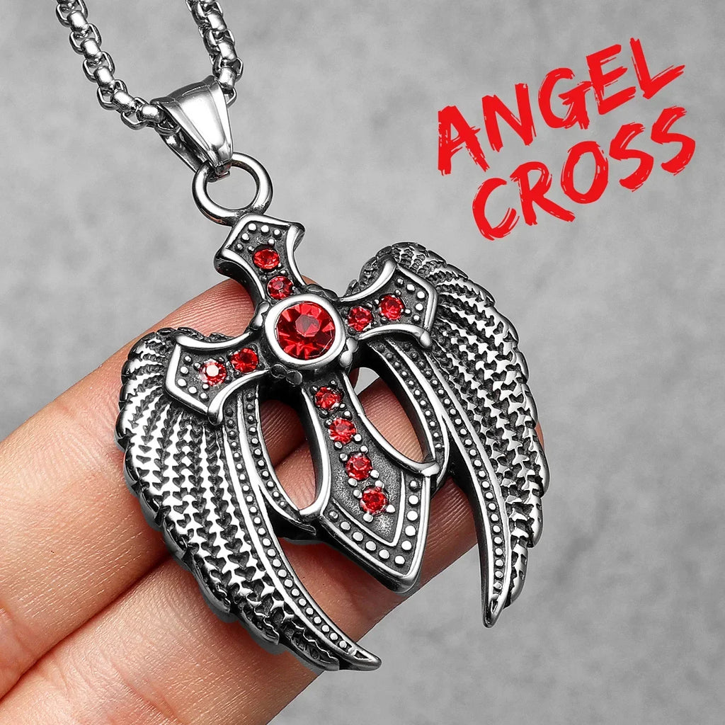 PENDRA Angel Wing Cross Steel Necklace