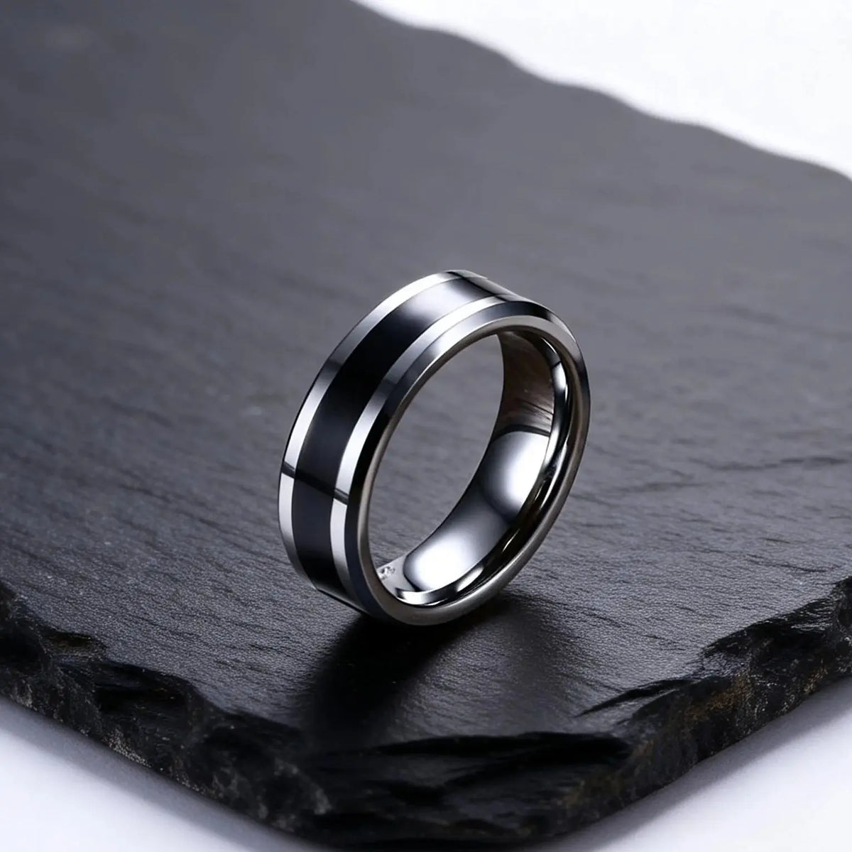 6MM Men's Tungsten Carbide Black Enamel Ring Wedding Band
