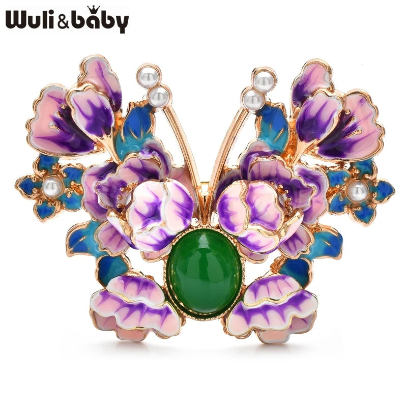 PENDRA Peoniabutterfly Enamel Peony Butterfly Brooch