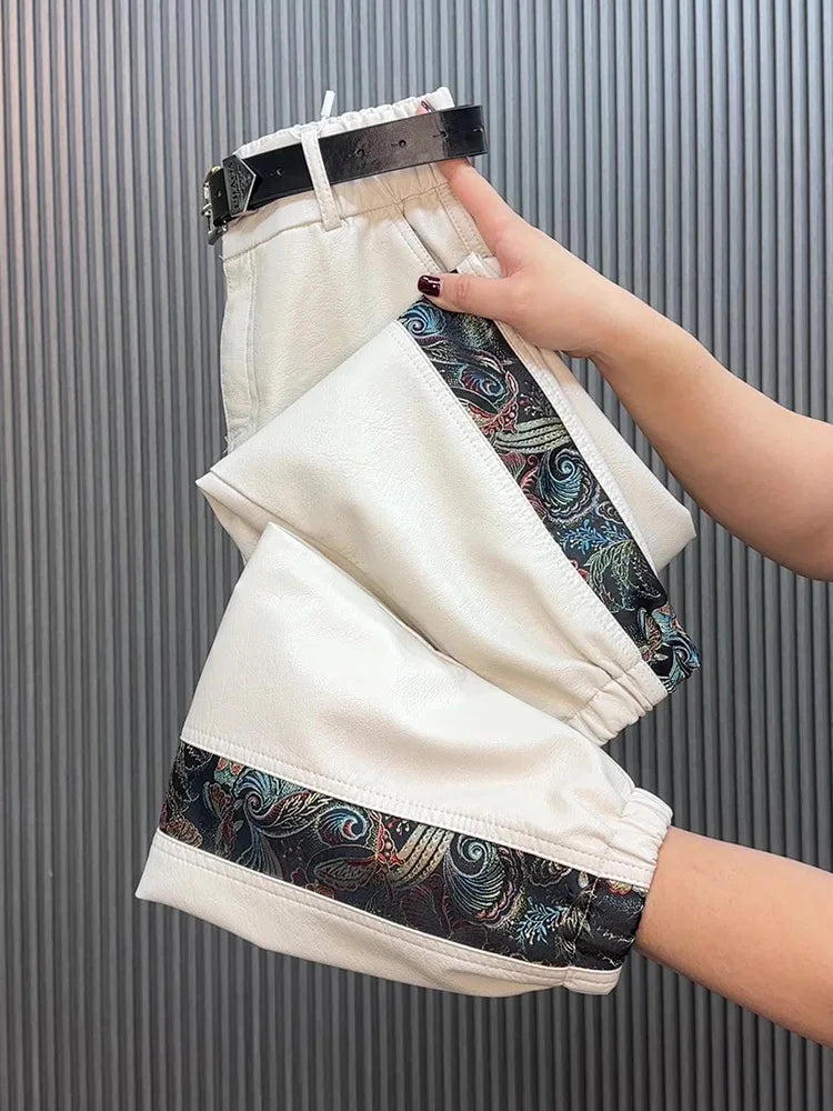 PENDRA Panelled High Waist Straight PU Leather Pants