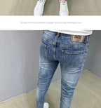 Luxury Brand Men's Slim Denim Jeans Casual Pencil Pants with Embroidery 2024 New Korean Fashion Autumn Summer Blue Long Pants
