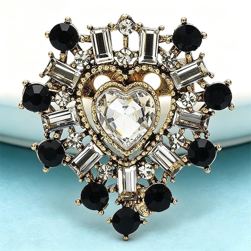 PENDRA Amora Vintage Rhinestone Heart Brooch