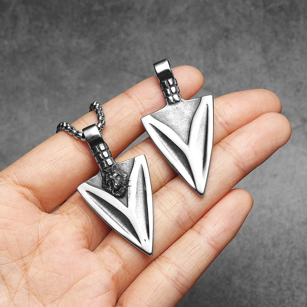 PENDRA Wolf Spearhead Steel Necklace
