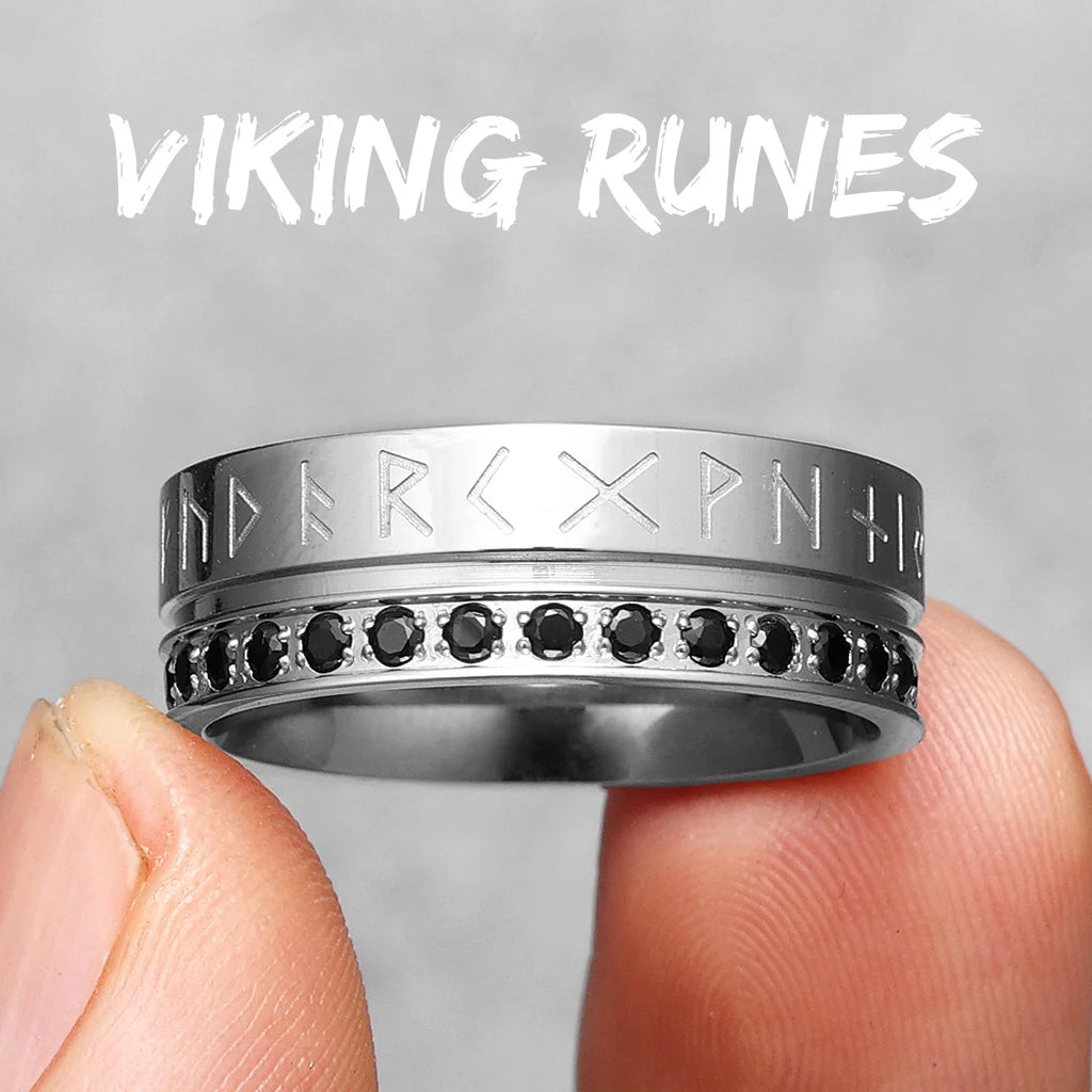 PENDRA Runes Rhinestone Boyfriend Steel Ring