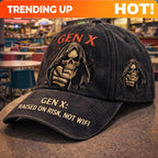 Gen X Retro Punk Baseball Cap with Grim Reaper Graphic - Adjustable Distressed Vintage Hat Suitable for Xennial Nostalgia