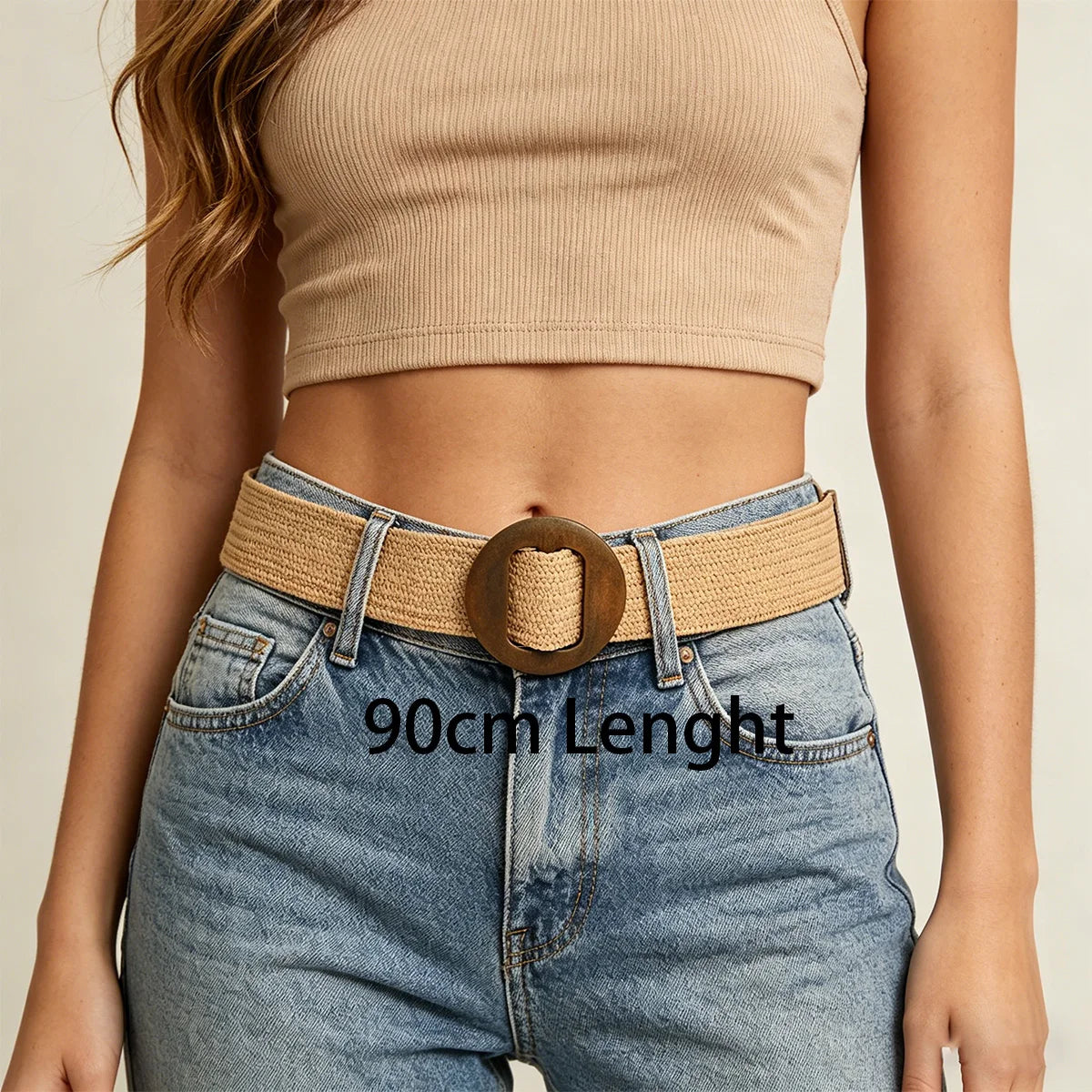 PENDRA Mirayne Straw Wooden Buckle Boho Belt
