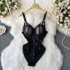 Sexy spicy girl with chest cushion jumpsuit women's summer new see through mesh slimming sexy niche design camisole vest
