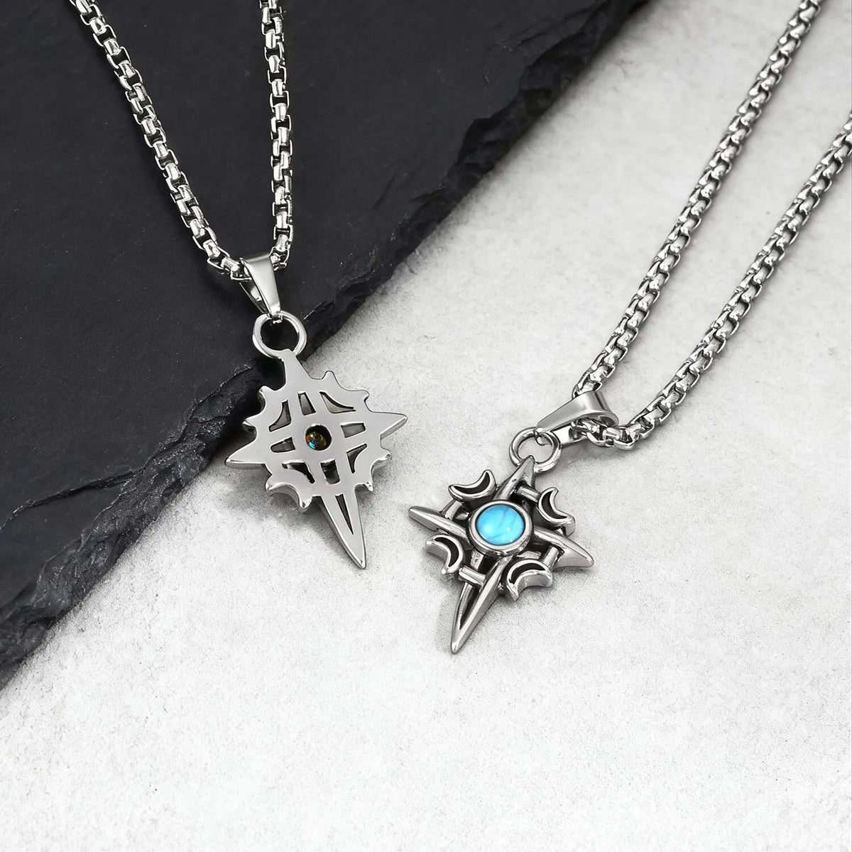Vintage Viking Celtic Knot Necklace for Men,Stailess Steel Natural Stone Necklace,Punk Healing Jewelry Gift