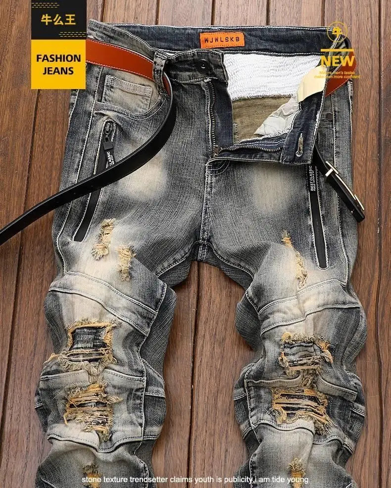 PENDRA Denim Straight Ripped Pants