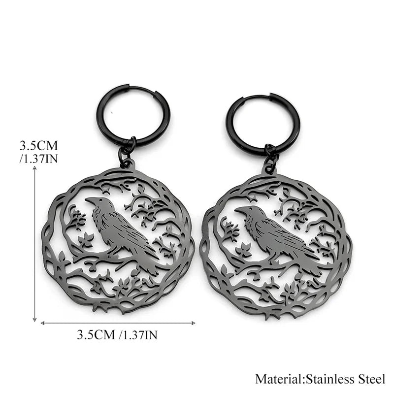 Goth Crow Hoops Ear Rings for Women Stainless Steel Gold Color Hollow Animal Raven Earrings Jewelry Halloween Gift EZZZ955S06