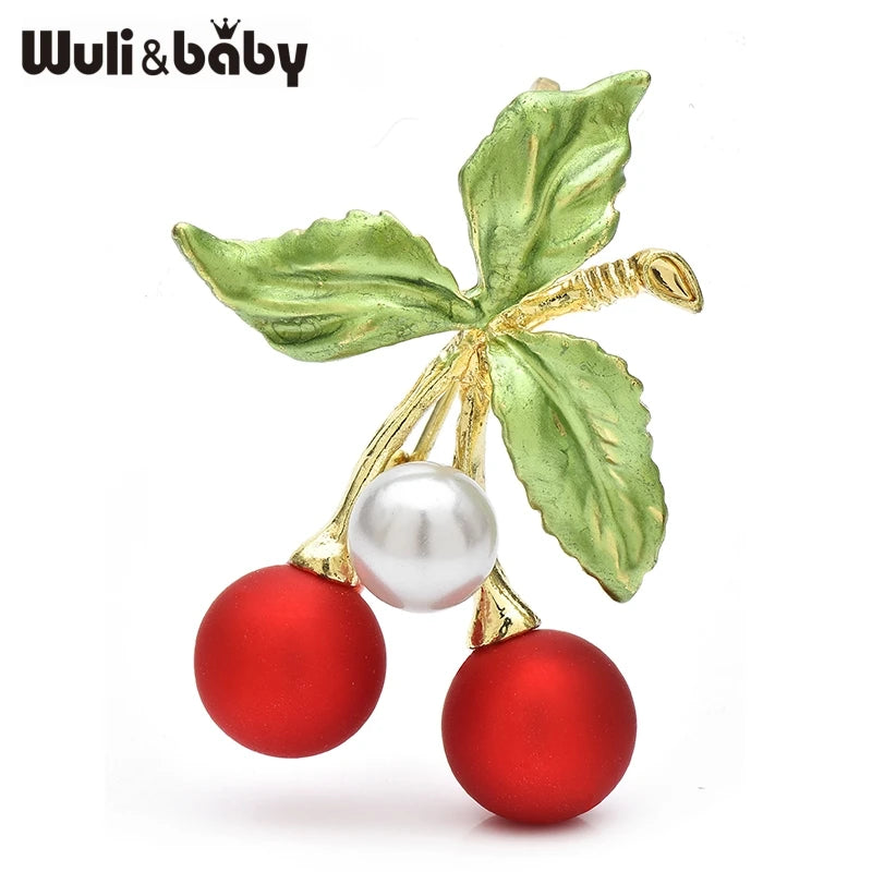 PENDRA Cherrina Red Enamel Cherry Brooch