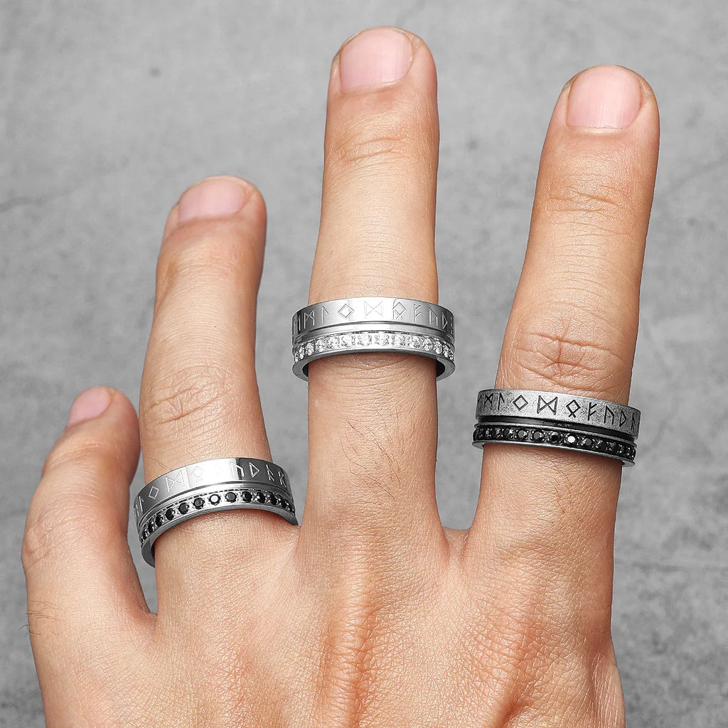 PENDRA Runes Rhinestone Boyfriend Steel Ring
