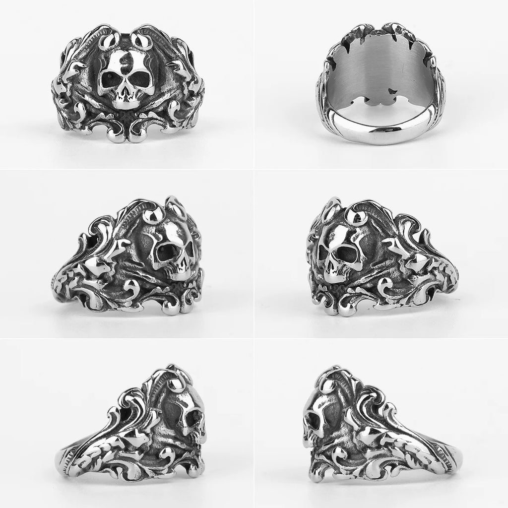 PENDRA Domineering Petal Skull Steel Ring