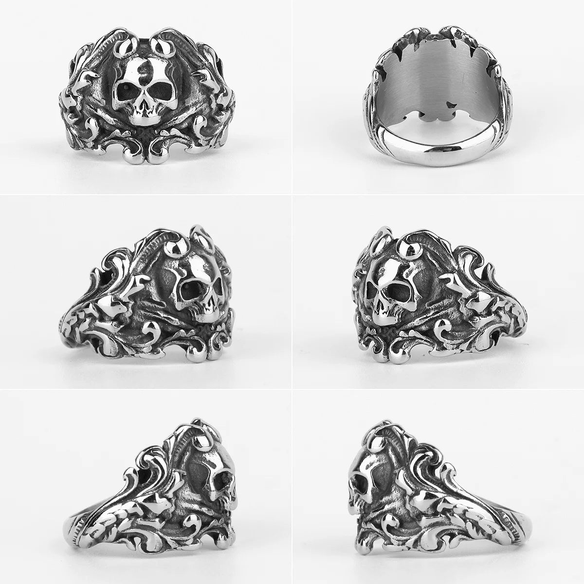 PENDRA Domineering Petal Skull Steel Ring
