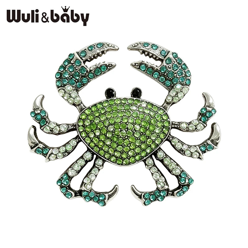 Wuli&baby Cut Crab Brooches For Women Men 2-color Beautiful Rhinestone Animal Party Casual Brooch Gifts
