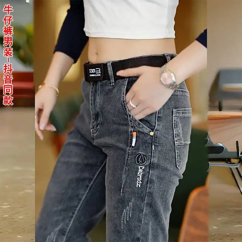 Men's Pants Korean Style 2025 Autumn New Men's Slim Straight Elastic High-end Casual Trousers Spring Autumn Low Rise Jeans