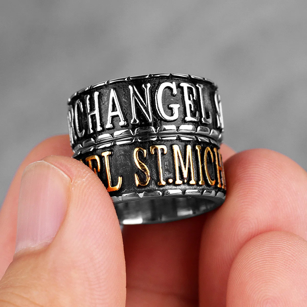 PENDRA St Michael Letter Steel Ring