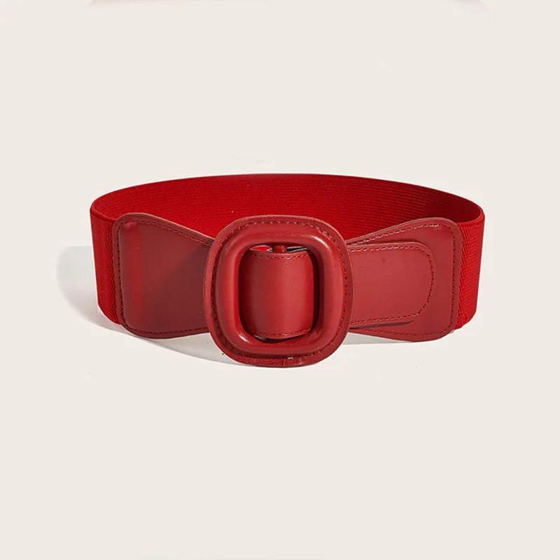 Trend Classic Elegant Wide Belt For Women Elastic Cummerbund Square Buckle New Fashion Waistband Female For Dress and jacket