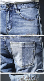 Autumn New Arrival Men's Jeans: Elastic Embroidered Patchwork Hip Hop Denim Pants Korean Style Slim Fit Cotton Trousers for Men