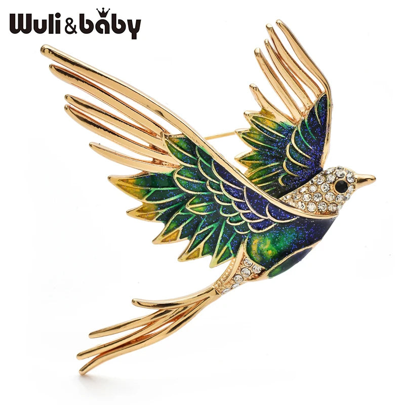 PENDRA Aviara Enamel Flying Bird Brooch
